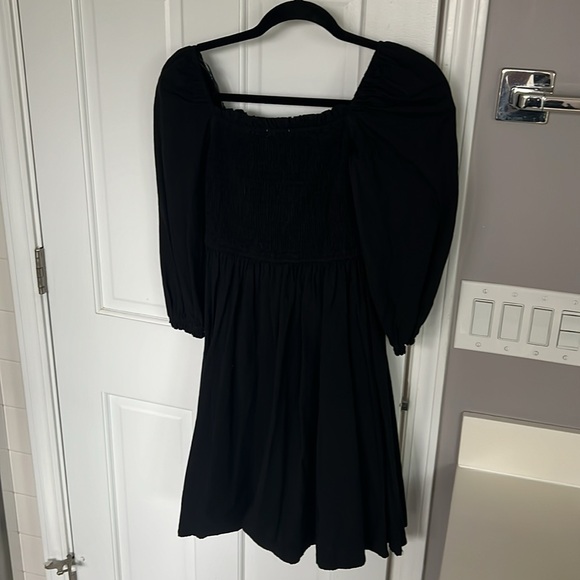 Mod Ref Quarter Sleeve Black Shirred Puff Sleeve Smocked Mini Dress - Picture 8 of 8